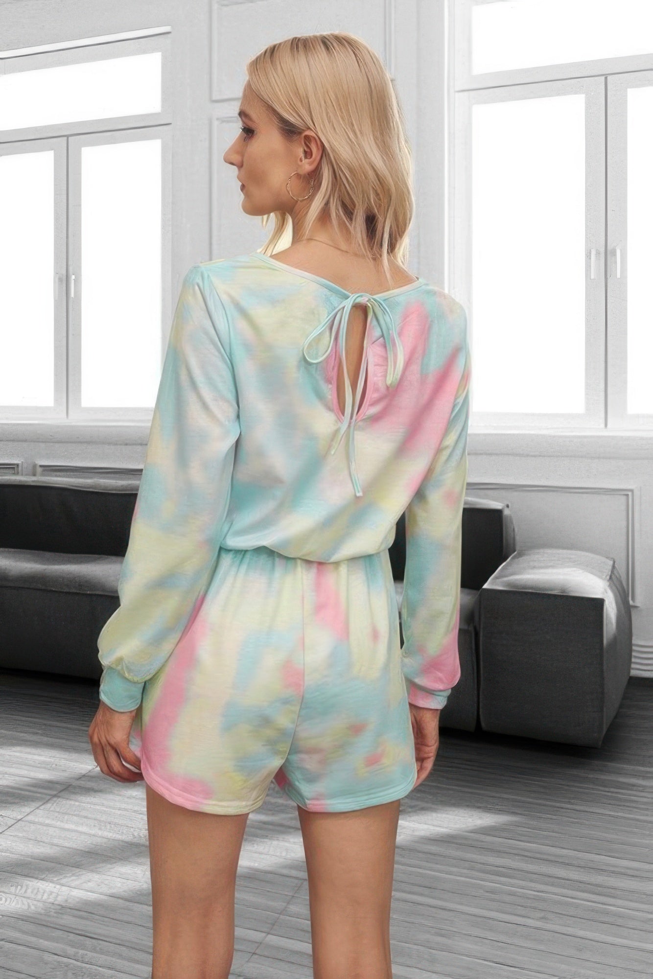 Tie Dye Round Neck Drawstring Romper | by atgodanddesigns