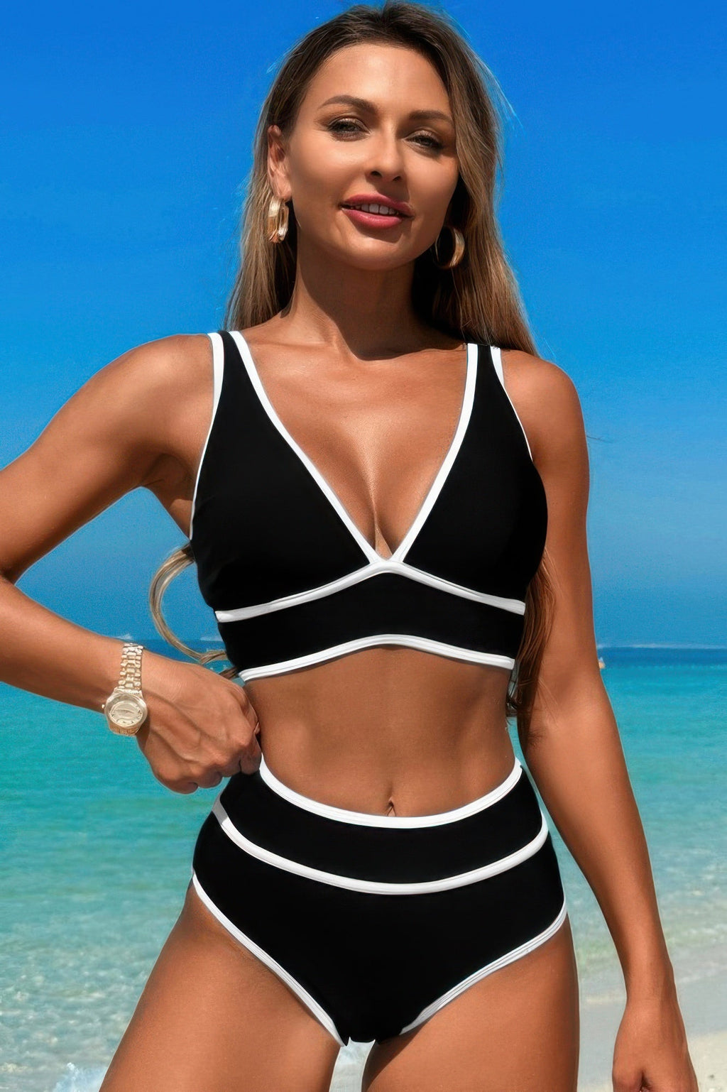 Two Pieces V Neck Bikini Brief Bottom Swimsuit | by atgodanddesigns
