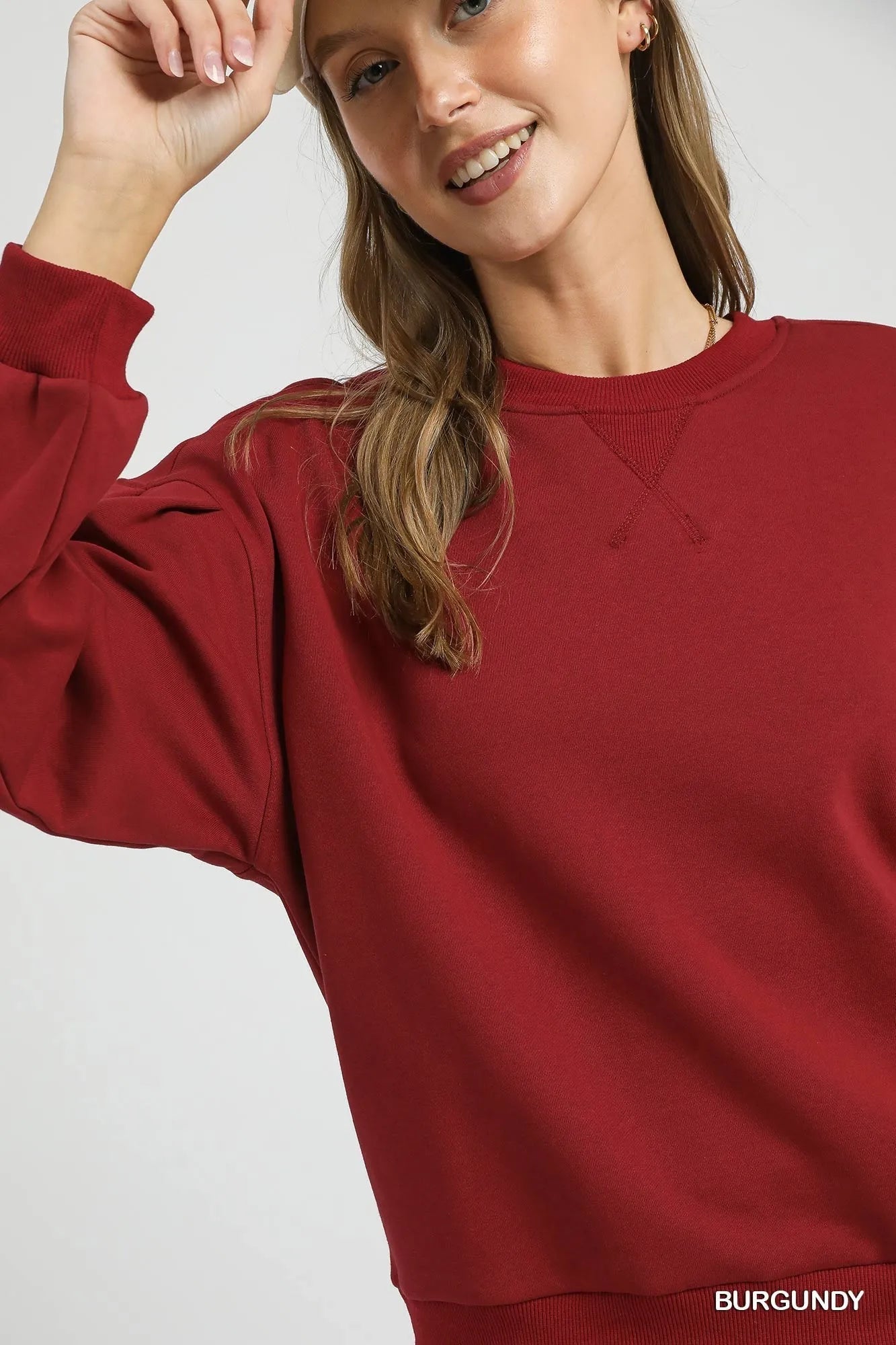 Umgee Round Neck Sweatshirt with Pleated Detail | by atgodanddesigns