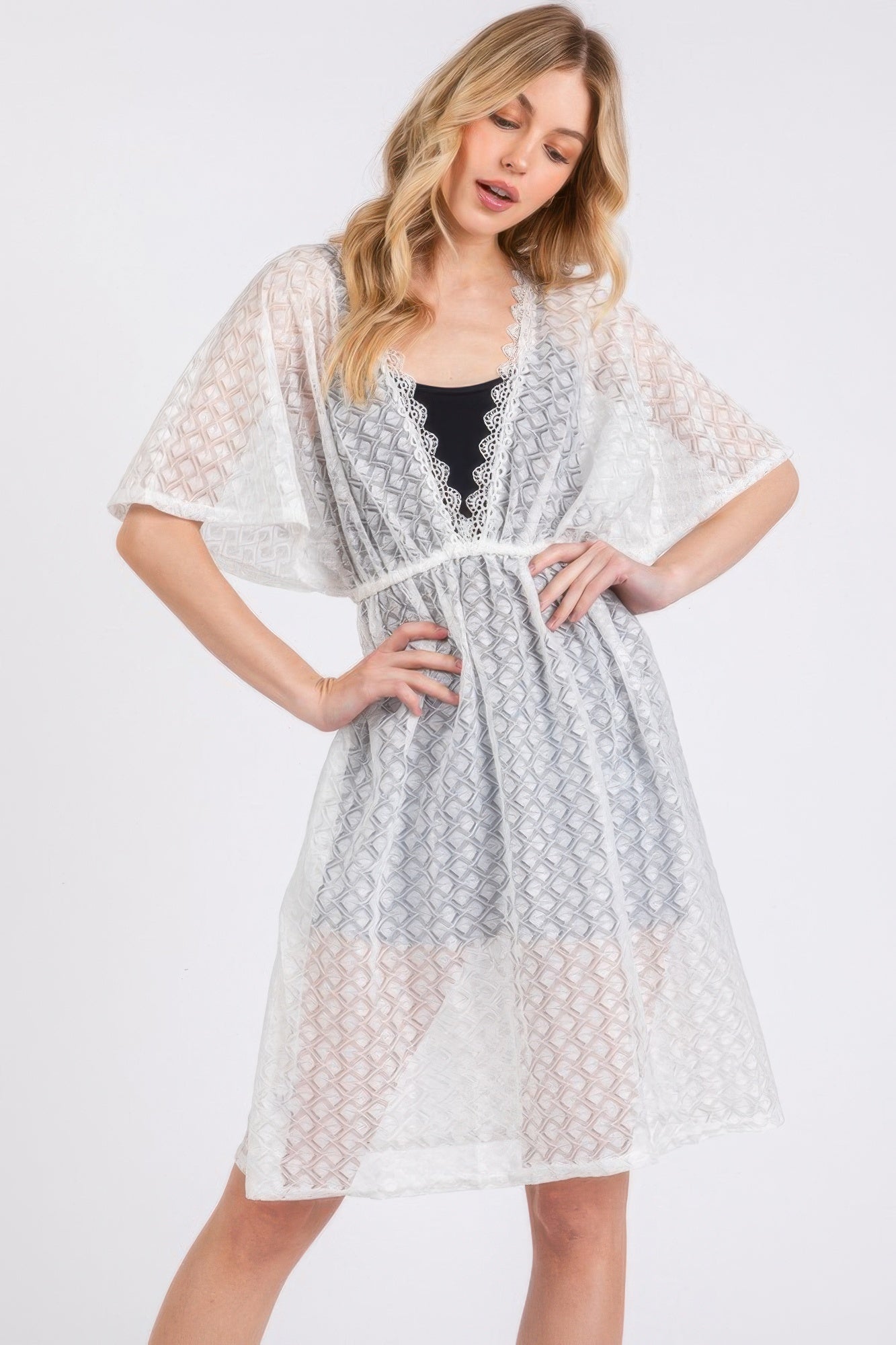 V - neck Detailed Crochet Lace Cover Up | by atgodanddesigns