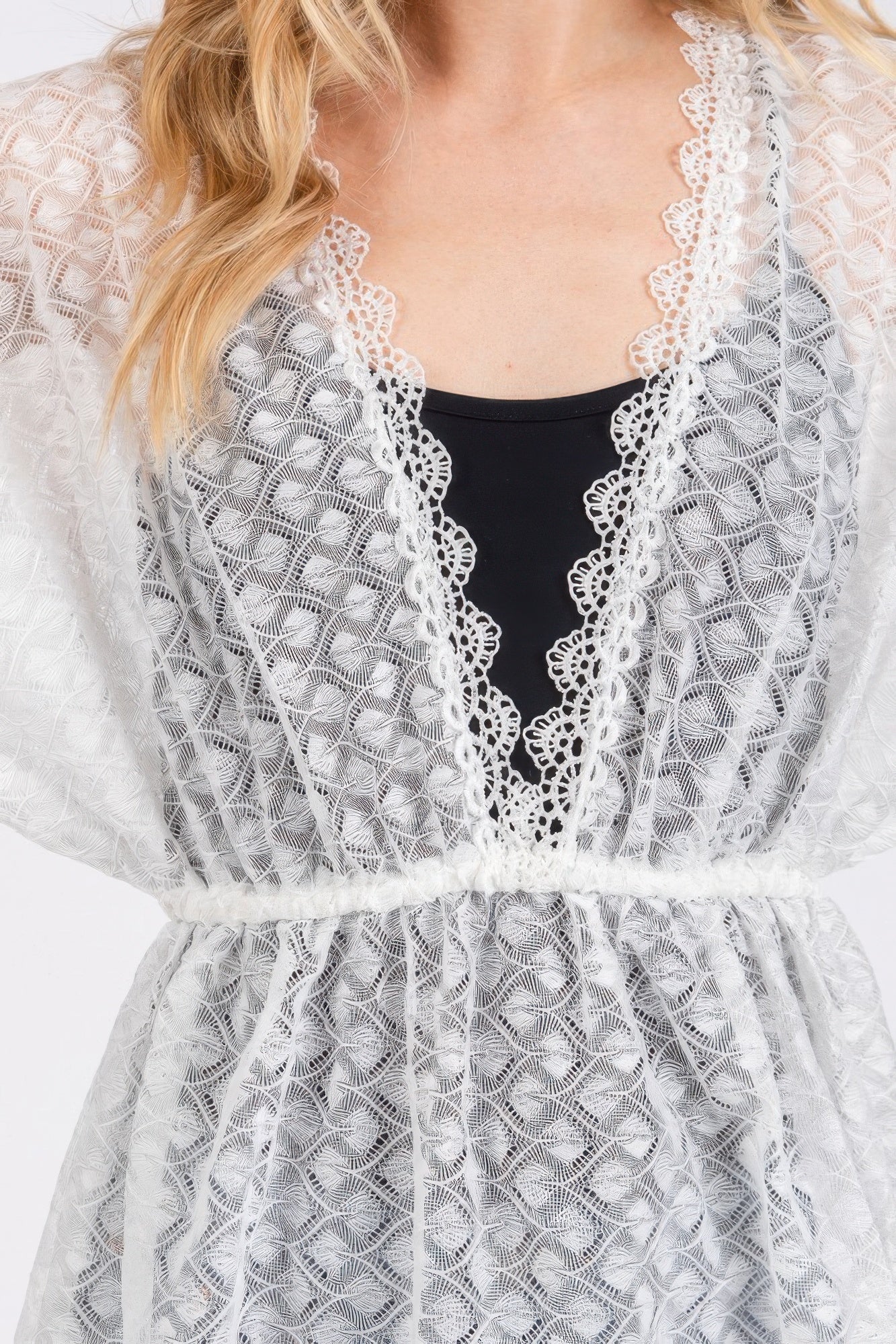 V - neck Detailed Crochet Lace Cover Up | by atgodanddesigns