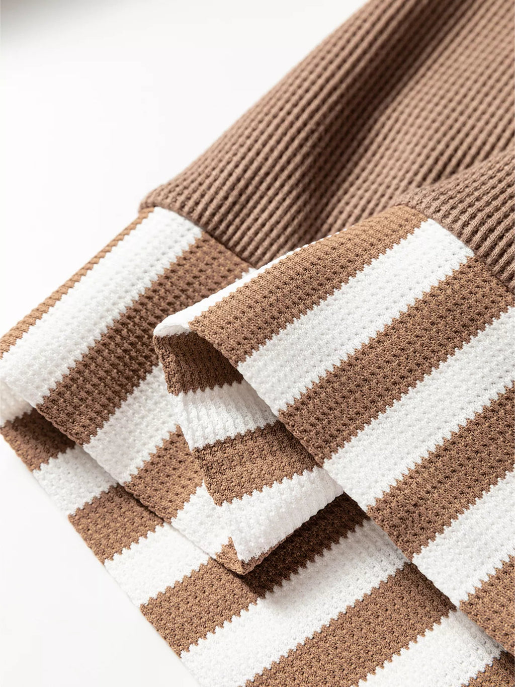 Waffle Texture Striped Patchwork Button Neck Drawstring Hoodie | by atgodanddesigns
