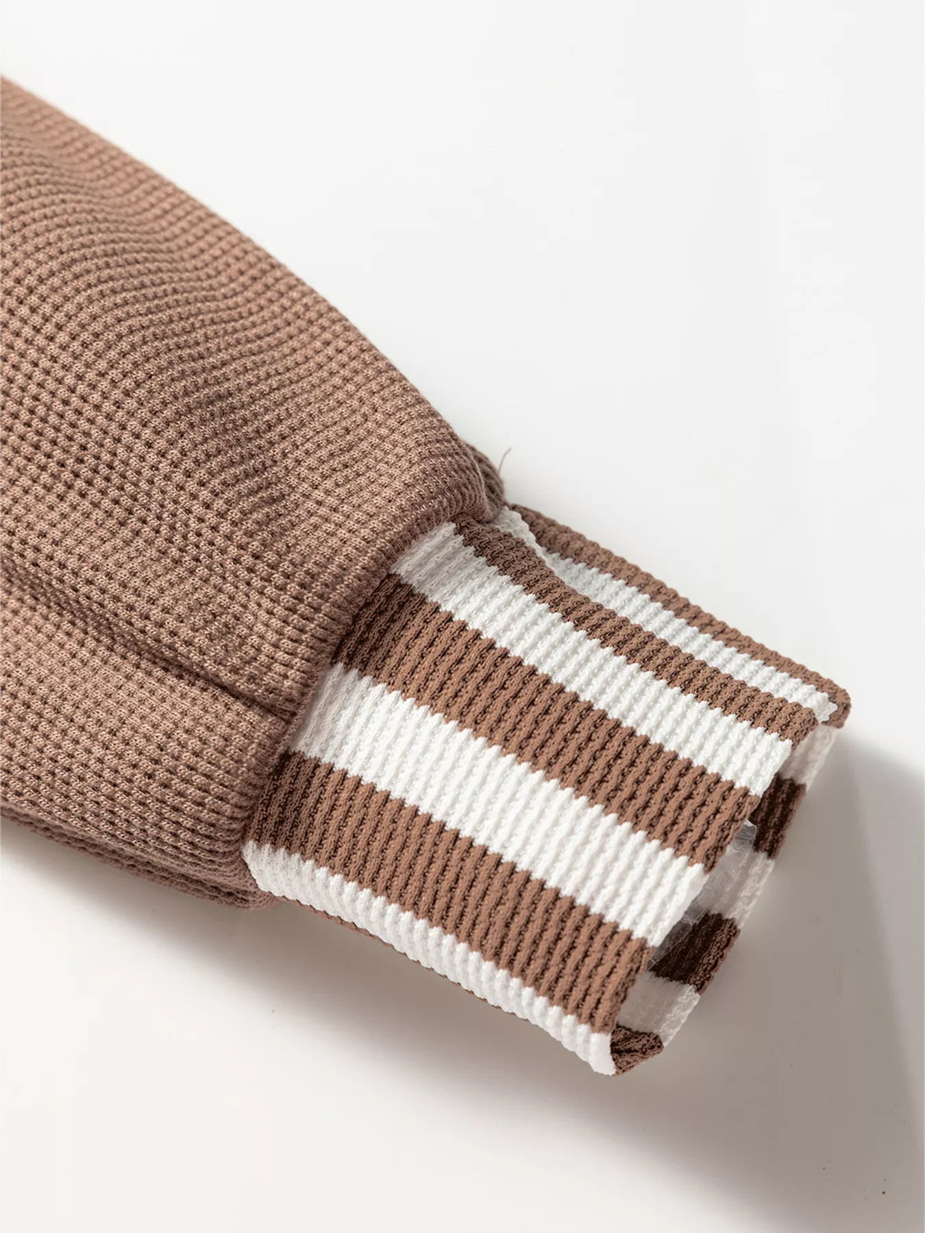 Waffle Texture Striped Patchwork Button Neck Drawstring Hoodie | by atgodanddesigns