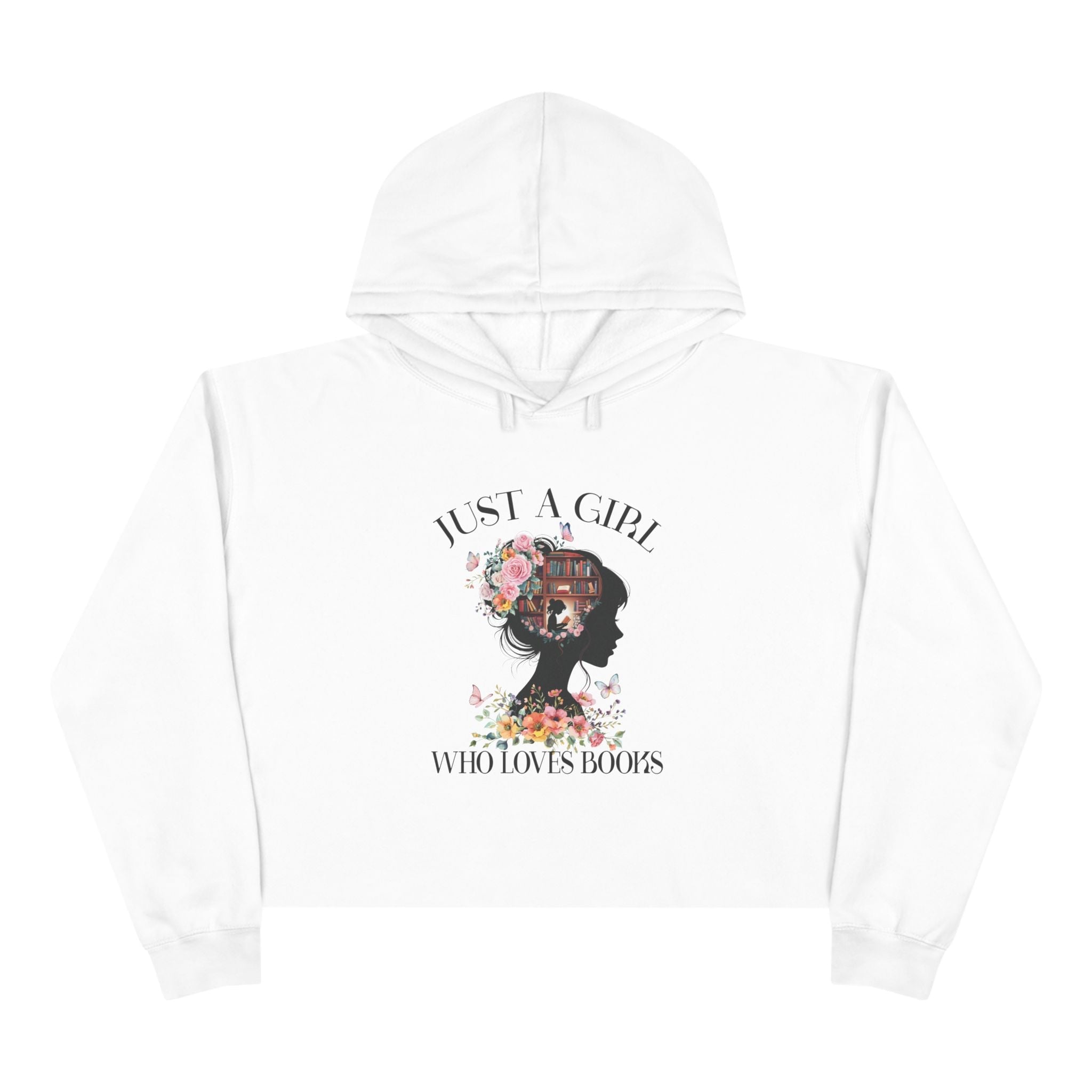 Women's Graphic Crop Hoodie - Just A Girl Who Loves Books | Hoodie by atgodanddesigns