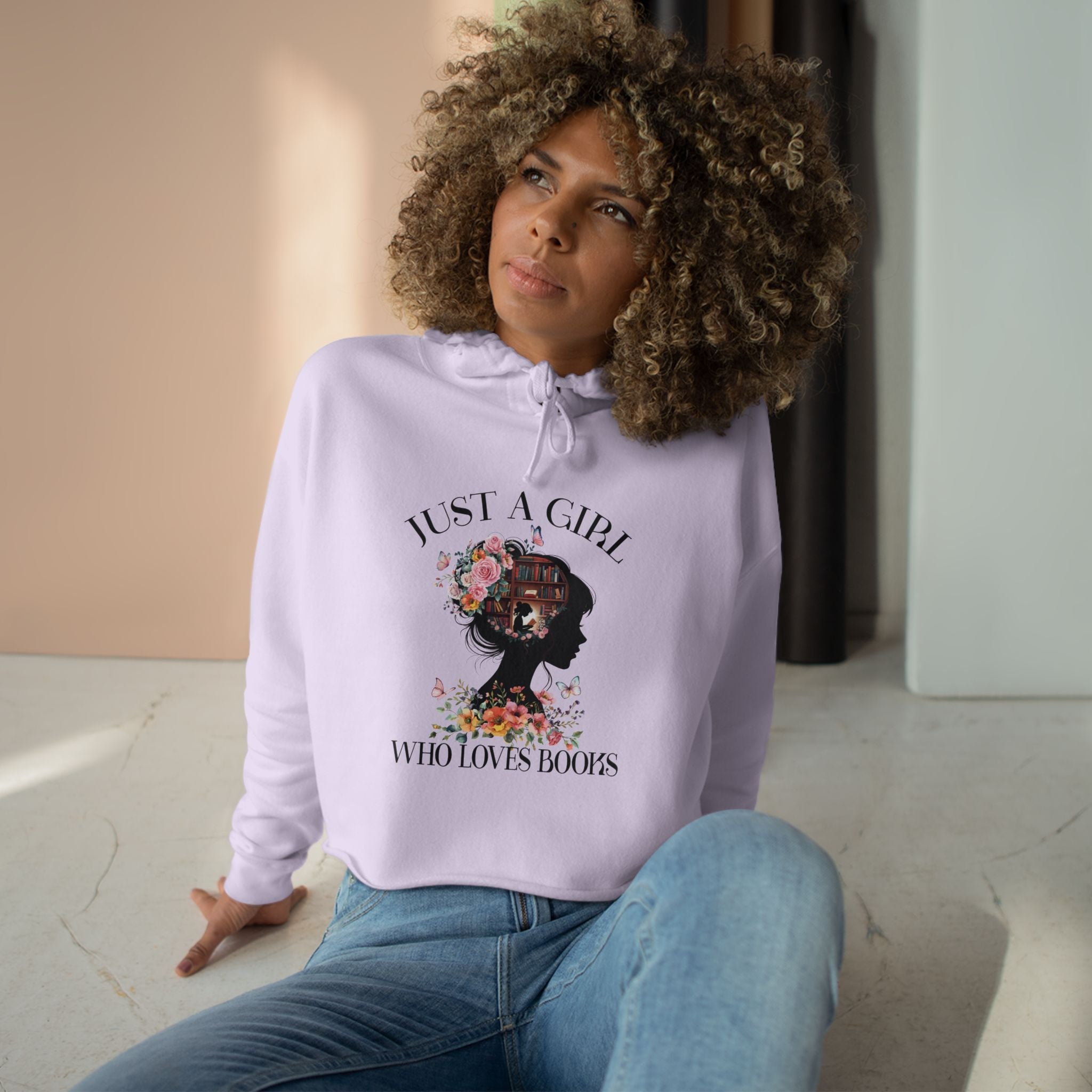Women's Graphic Crop Hoodie - Just A Girl Who Loves Books | Hoodie by atgodanddesigns