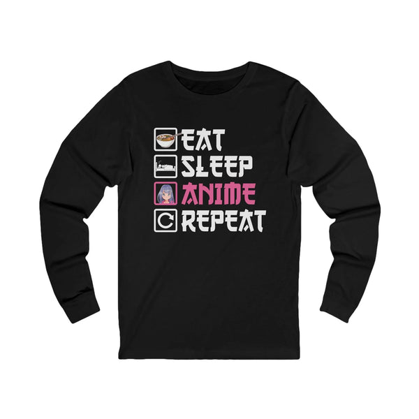 Women's Graphic Long Sleeve T-Shirt - Eat Sleep Anime Repeat | Long - sleeve by atgodanddesigns