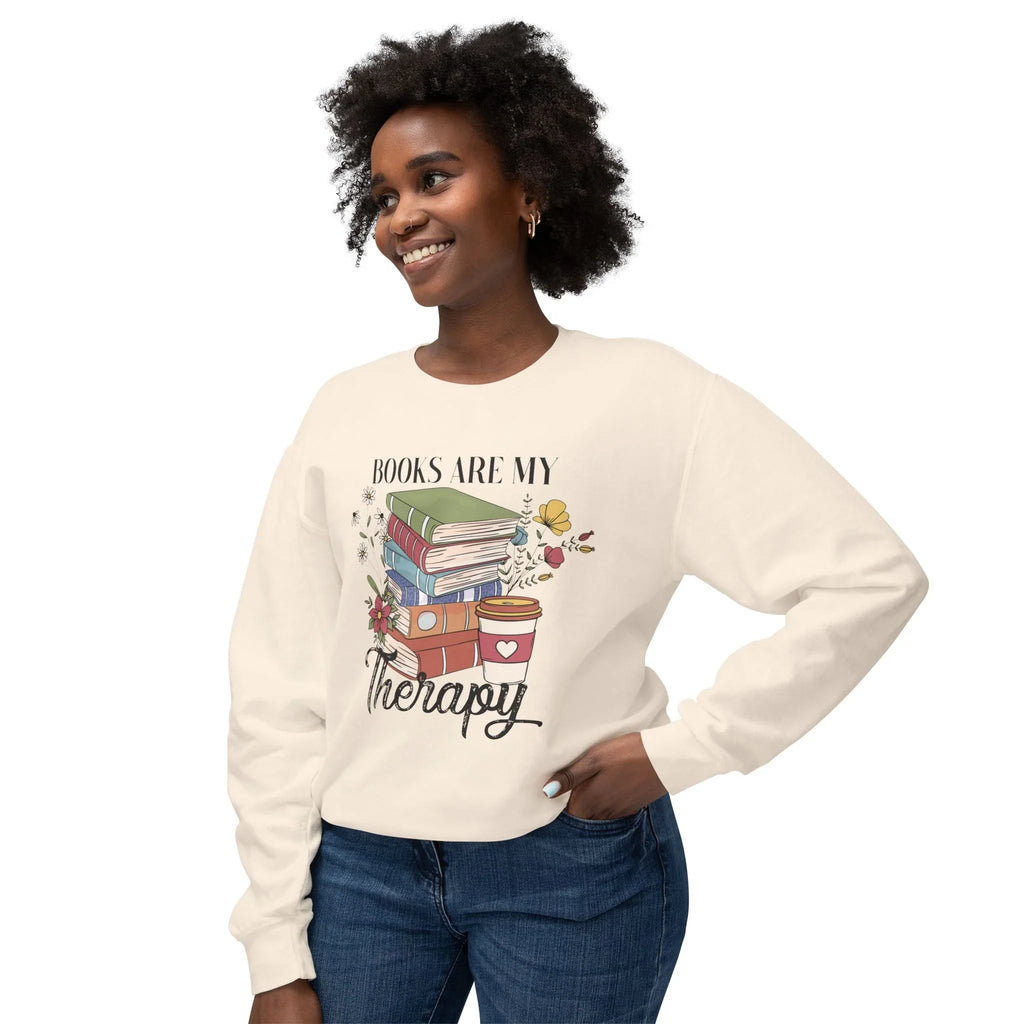 Women's Graphic Sweatshirt - Books Are My Therapy | Sweatshirt by atgodanddesigns
