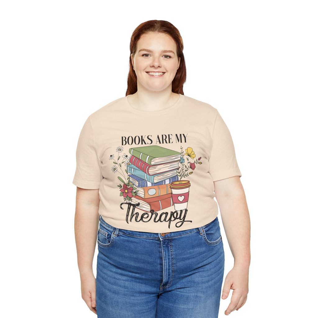 Women's Graphic T-Shirt - Books Are My Therapy | T-Shirt by atgodanddesigns