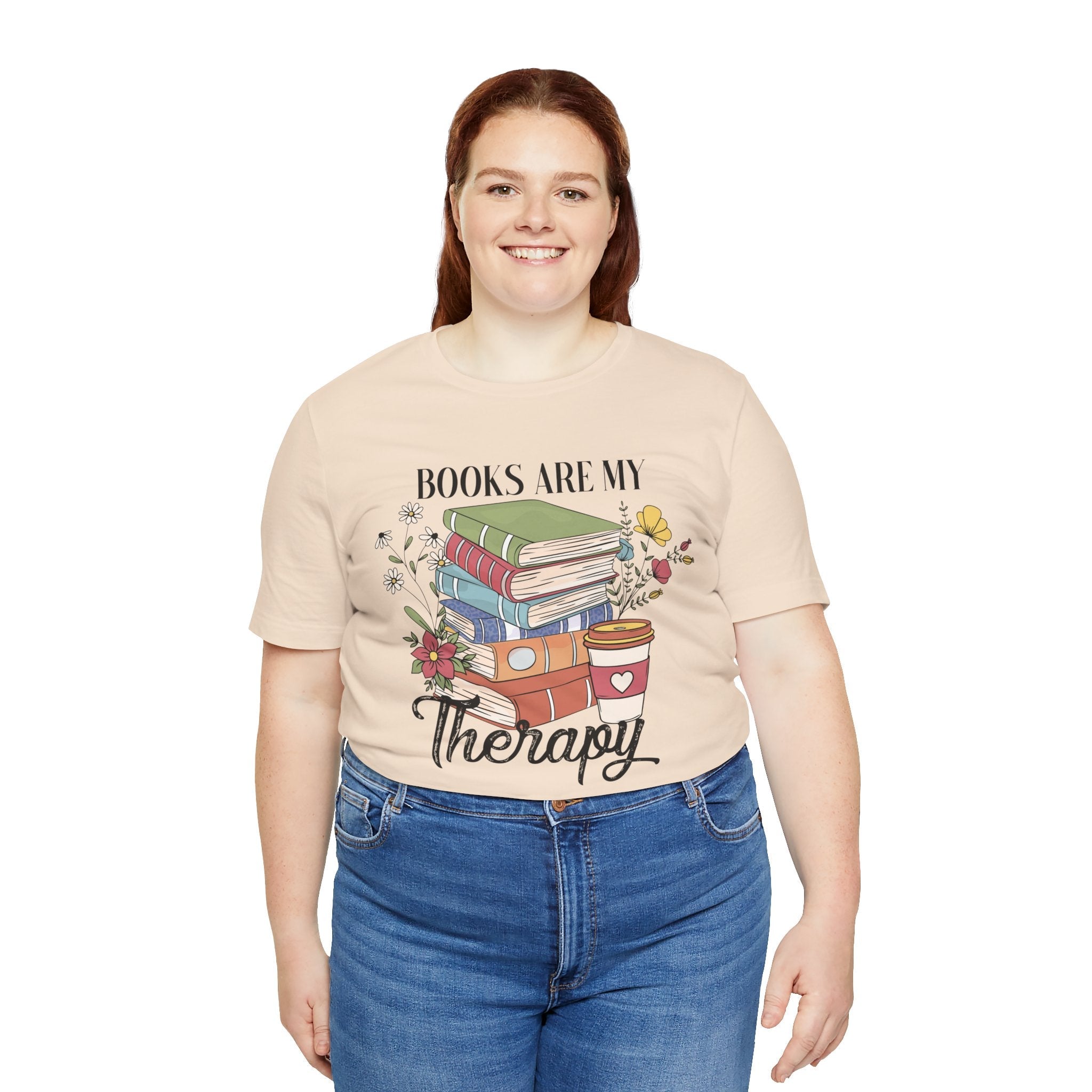 Women's Graphic T-Shirt - Books Are My Therapy | T-Shirt by atgodanddesigns