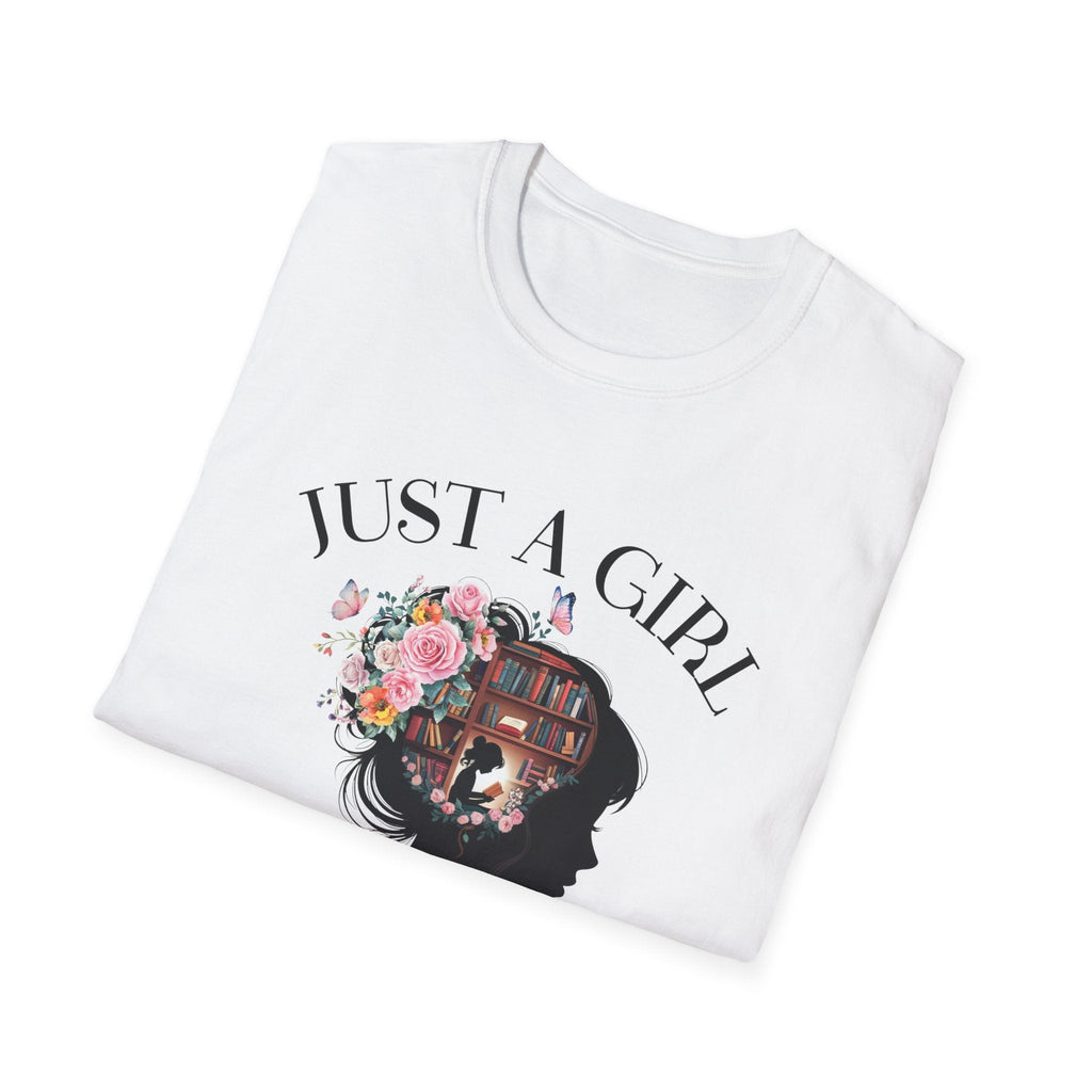 Women's Graphic T-Shirt - Just A Girl Who Loves Books | T-Shirt by atgodanddesigns