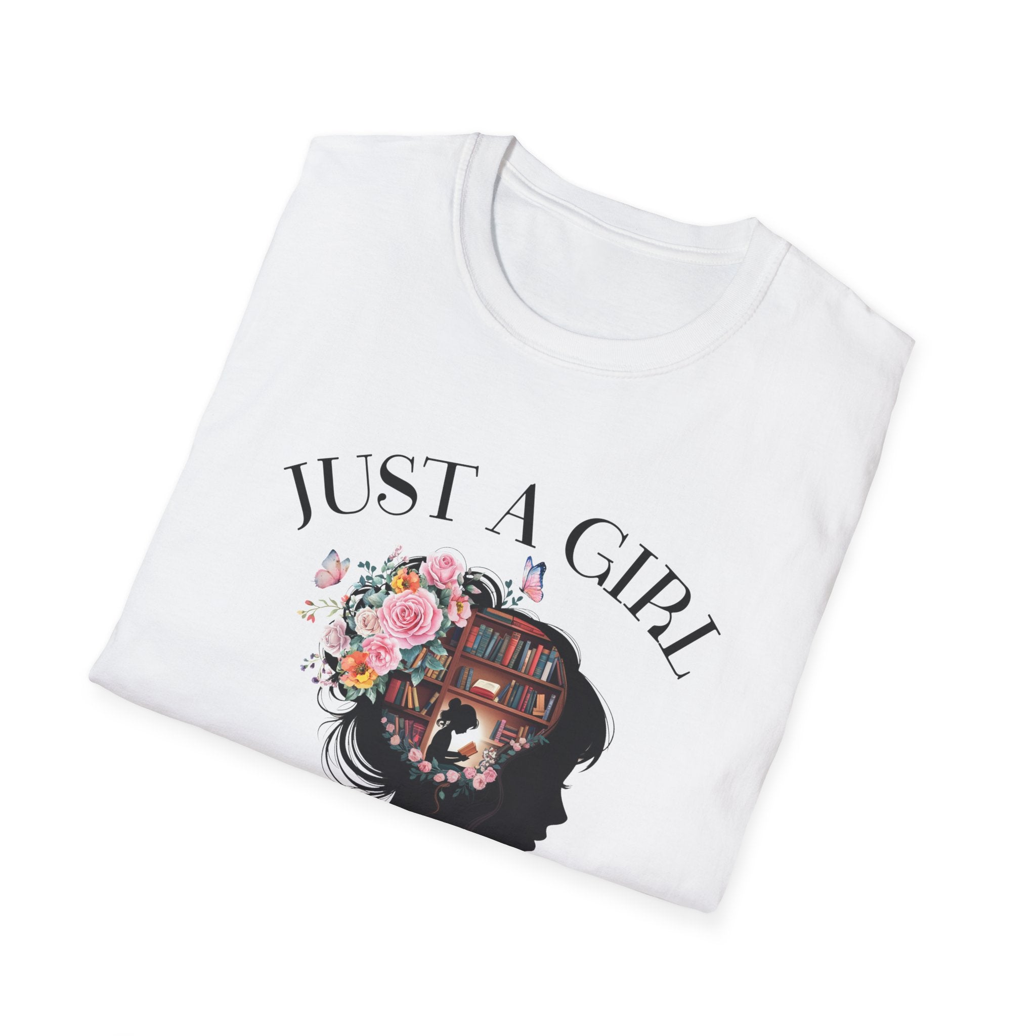 Women's Graphic T-Shirt - Just A Girl Who Loves Books | T-Shirt by atgodanddesigns
