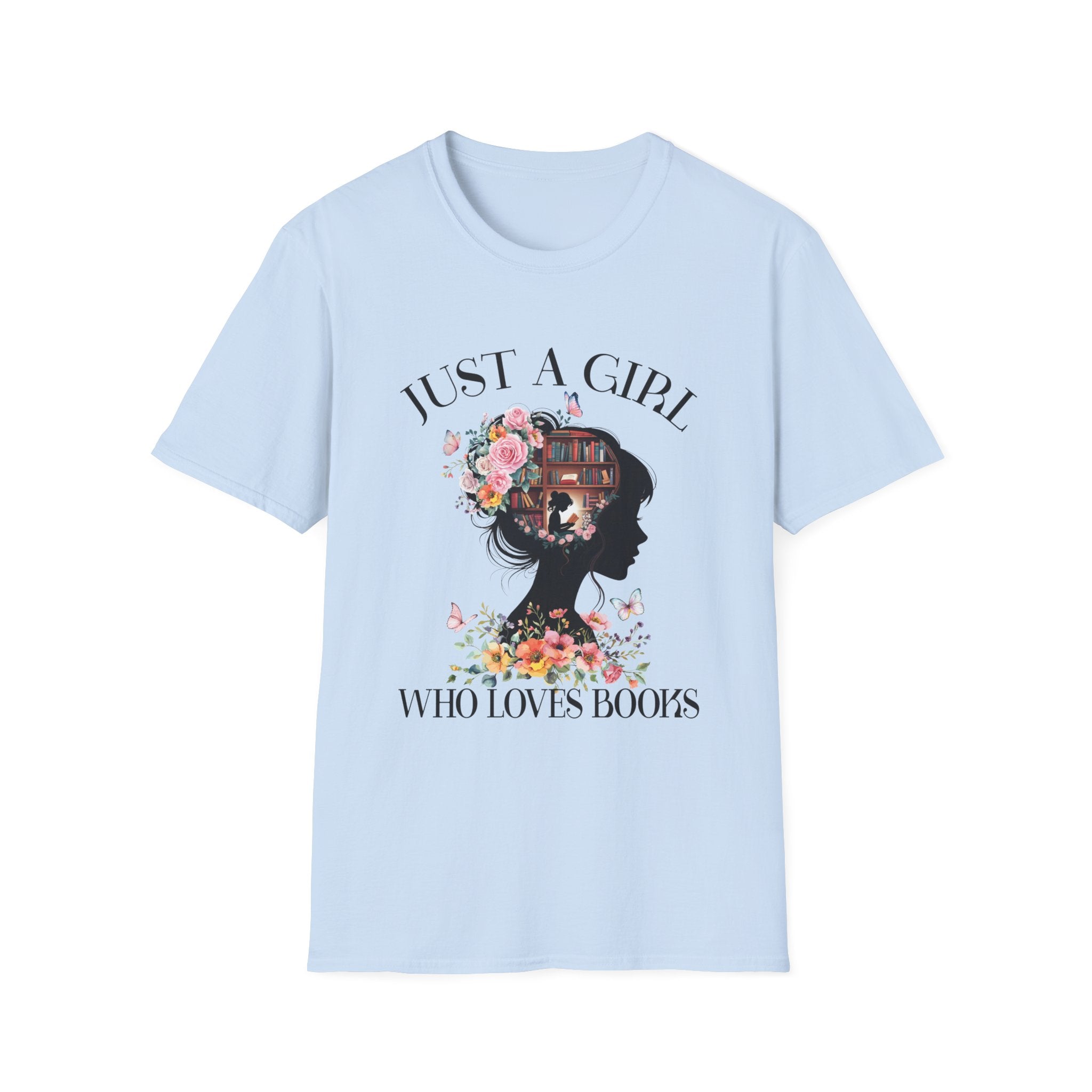 Women's Graphic T-Shirt - Just A Girl Who Loves Books | T-Shirt by atgodanddesigns