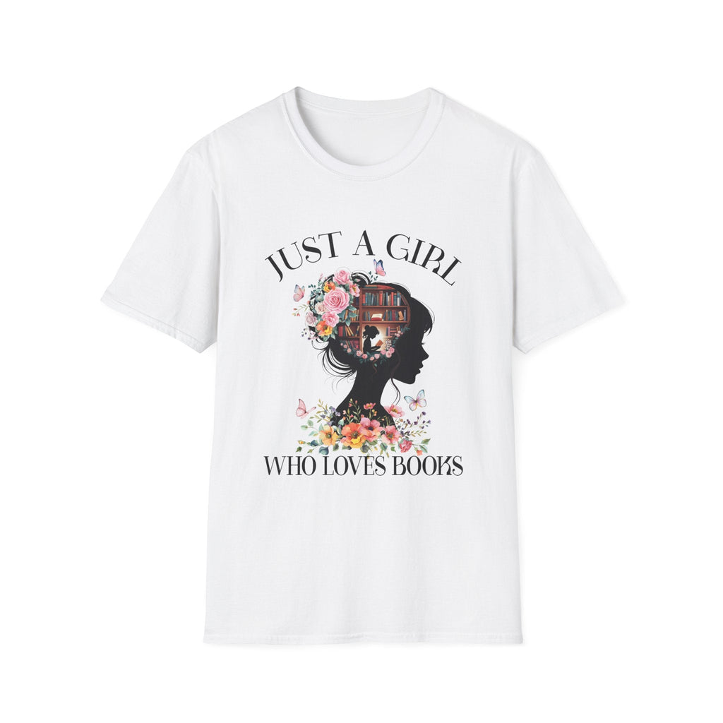 Women's Graphic T-Shirt - Just A Girl Who Loves Books | T-Shirt by atgodanddesigns