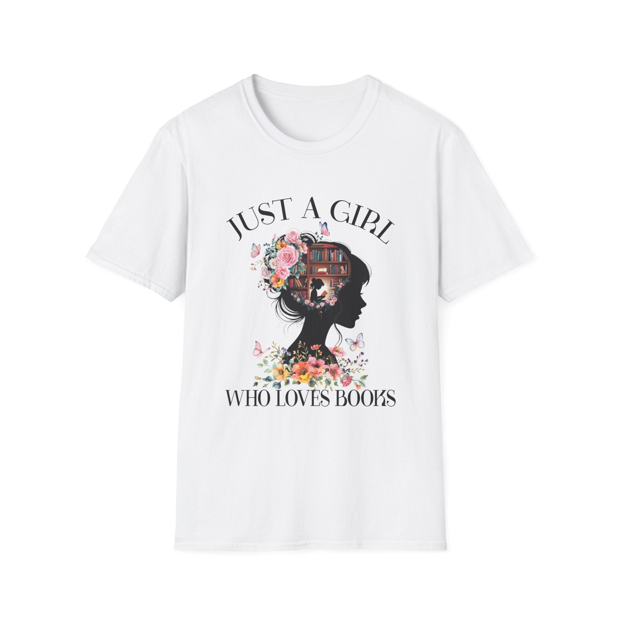Women's Graphic T-Shirt - Just A Girl Who Loves Books | T-Shirt by atgodanddesigns