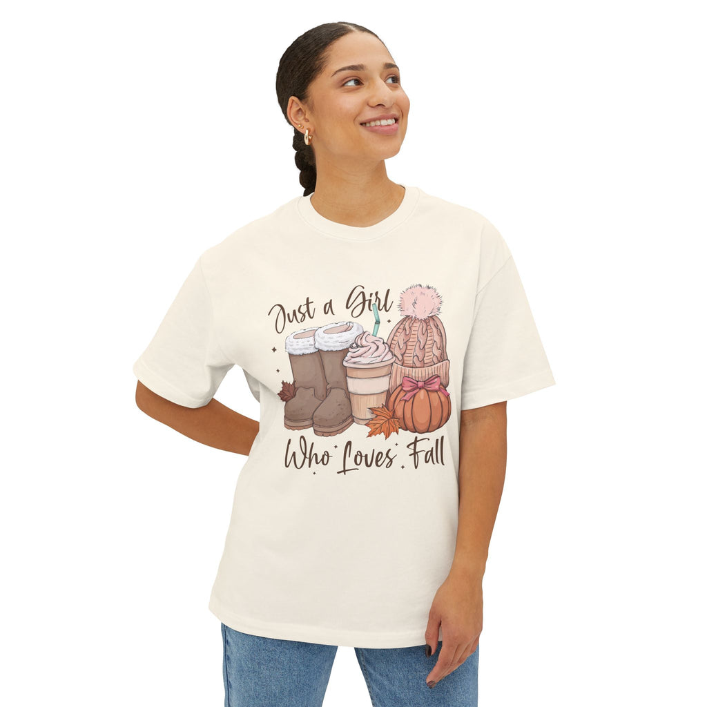Women's Graphic T-Shirt - Just A Girl Who Loves Fall | T-Shirt by atgodanddesigns