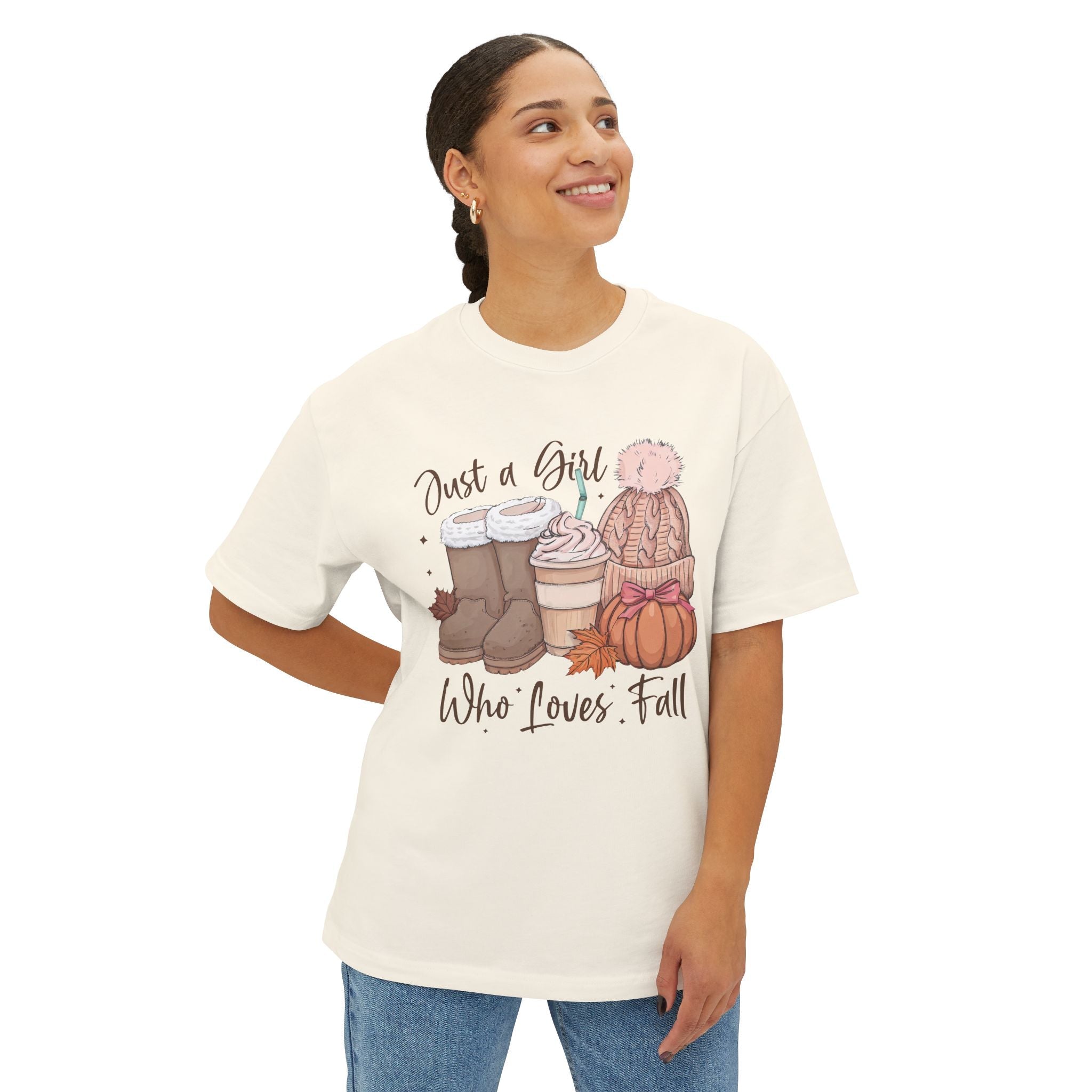Women's Graphic T-Shirt - Just A Girl Who Loves Fall | T-Shirt by atgodanddesigns
