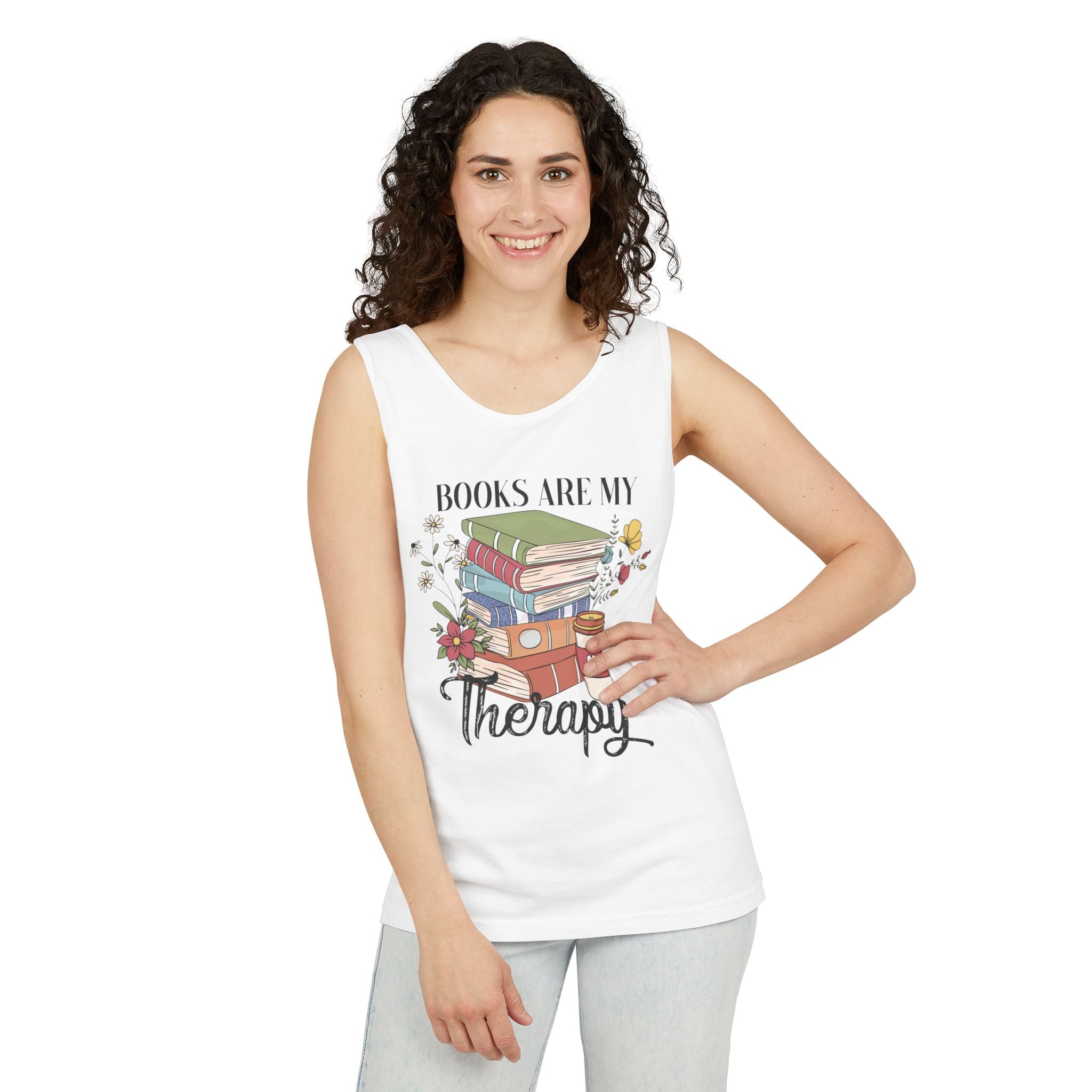 Women's Graphic Tank - Books Are My Therapy | Tank Top by atgodanddesigns