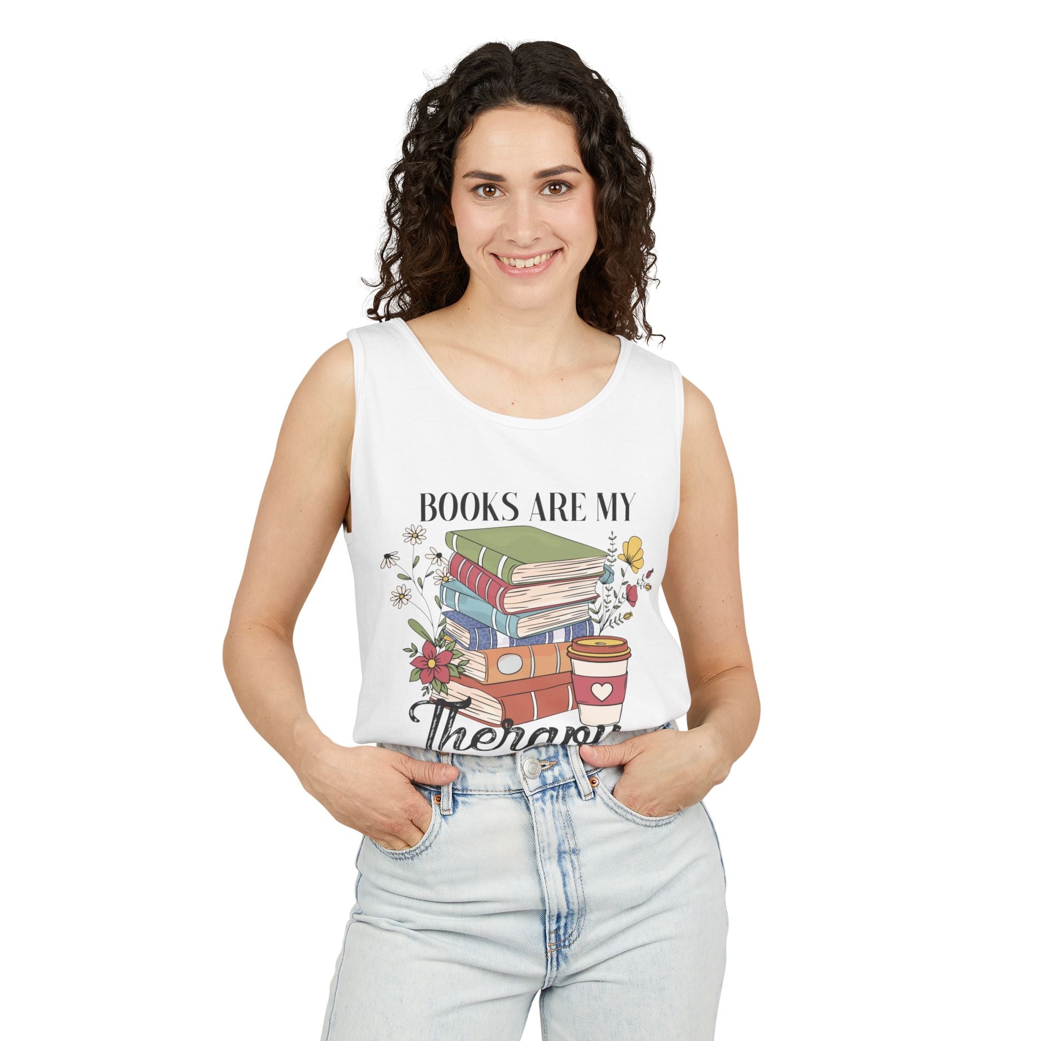 Women's Graphic Tank - Books Are My Therapy | Tank Top by atgodanddesigns