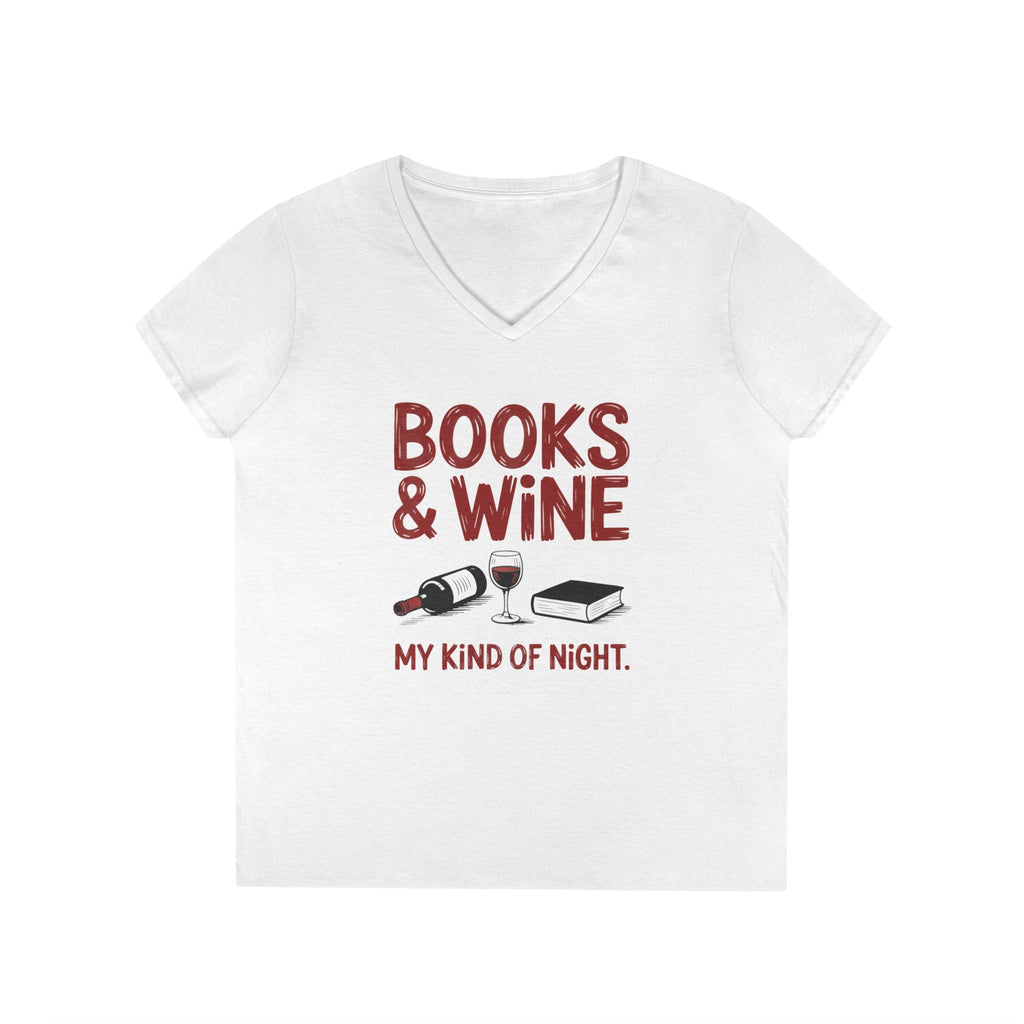 Women's Graphic V - Neck T-Shirt - Books & Wine My Kind Of Night | V - neck by atgodanddesigns