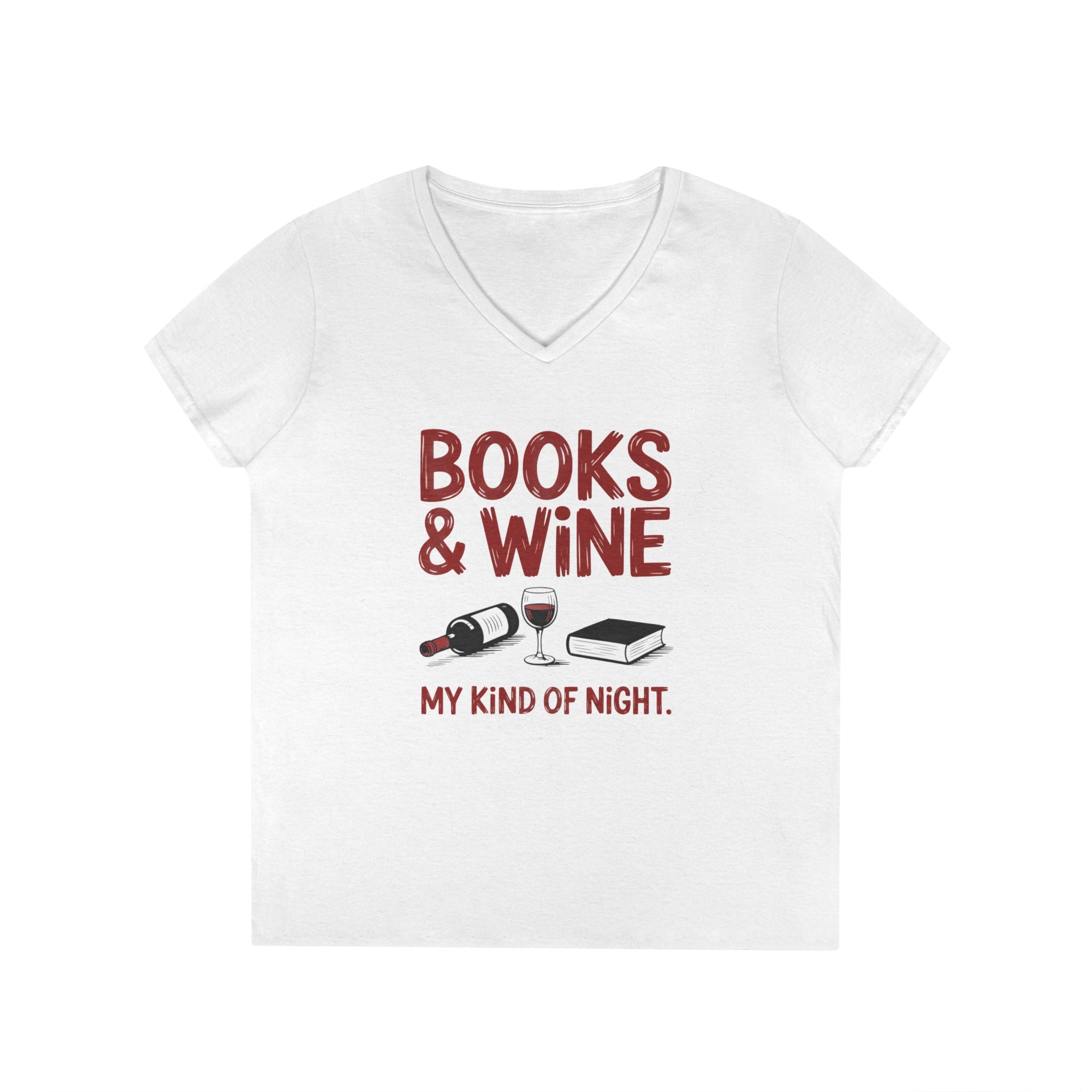 Women's Graphic V - Neck T-Shirt - Books & Wine My Kind Of Night | V - neck by atgodanddesigns