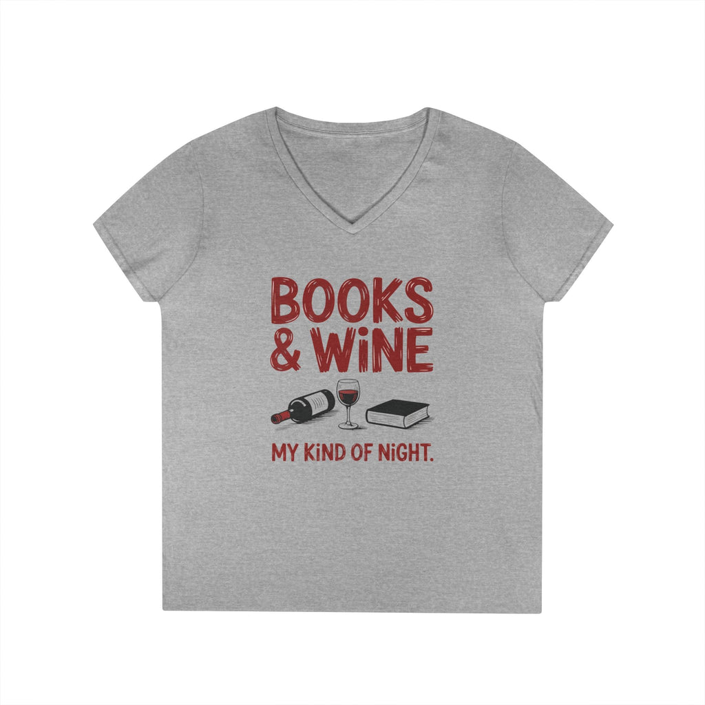 Women's Graphic V - Neck T-Shirt - Books & Wine My Kind Of Night | V - neck by atgodanddesigns
