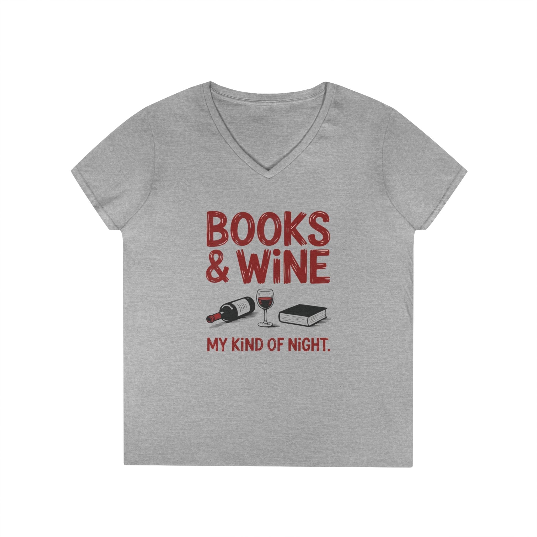 Women's Graphic V - Neck T-Shirt - Books & Wine My Kind Of Night | V - neck by atgodanddesigns