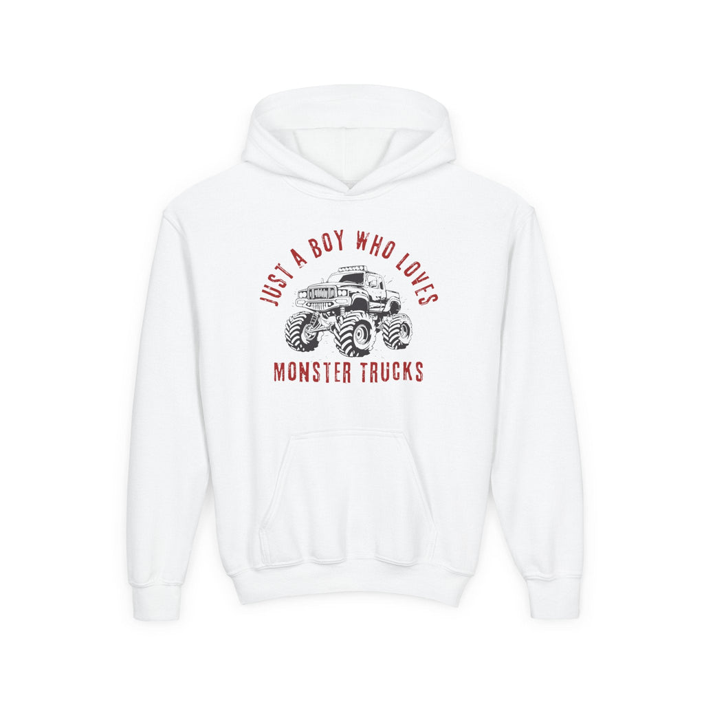 Youth Graphic Hoodie - Just A Boy Who Loves Monster Trucks | Kids clothes by atgodanddesigns