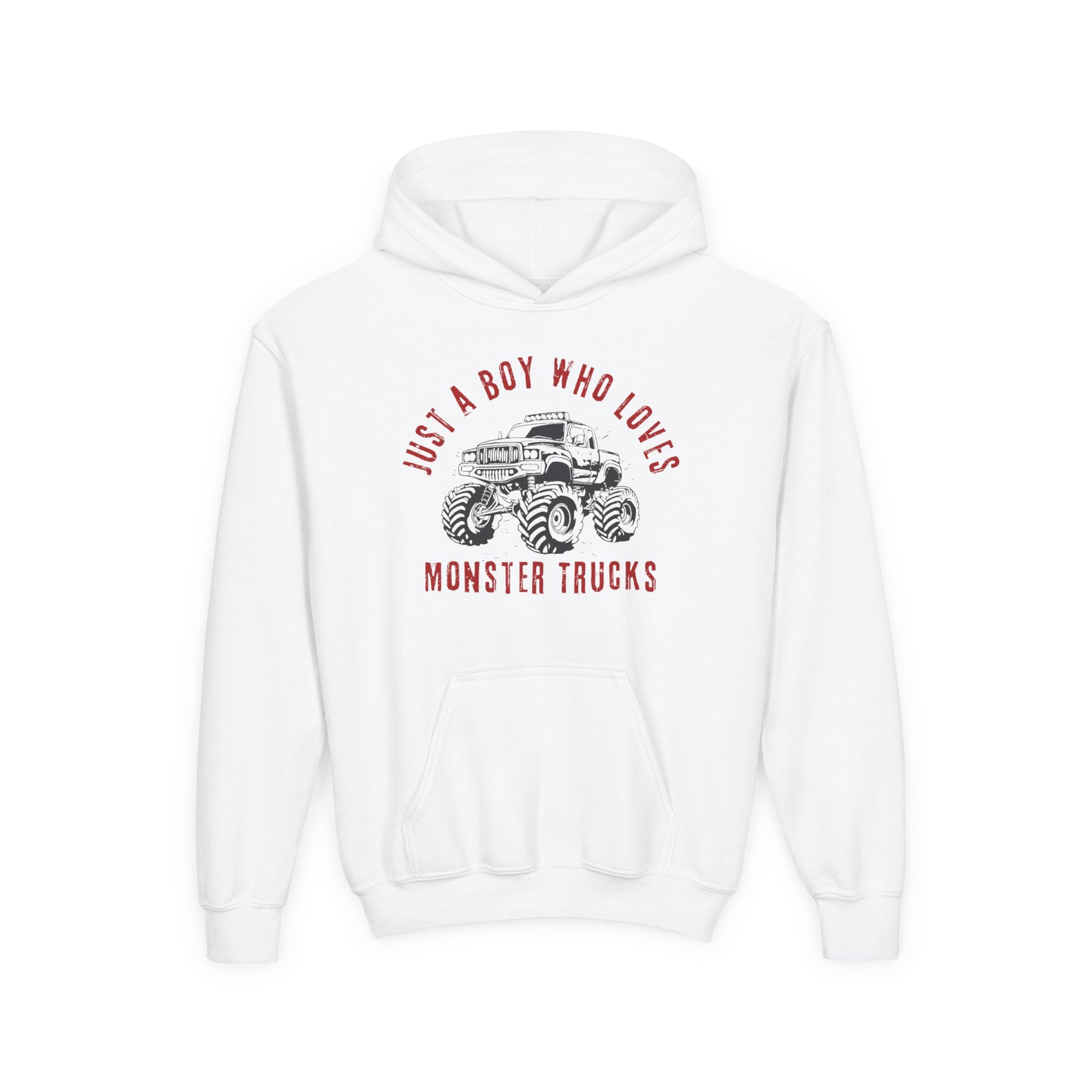 Youth Graphic Hoodie - Just A Boy Who Loves Monster Trucks | Kids clothes by atgodanddesigns