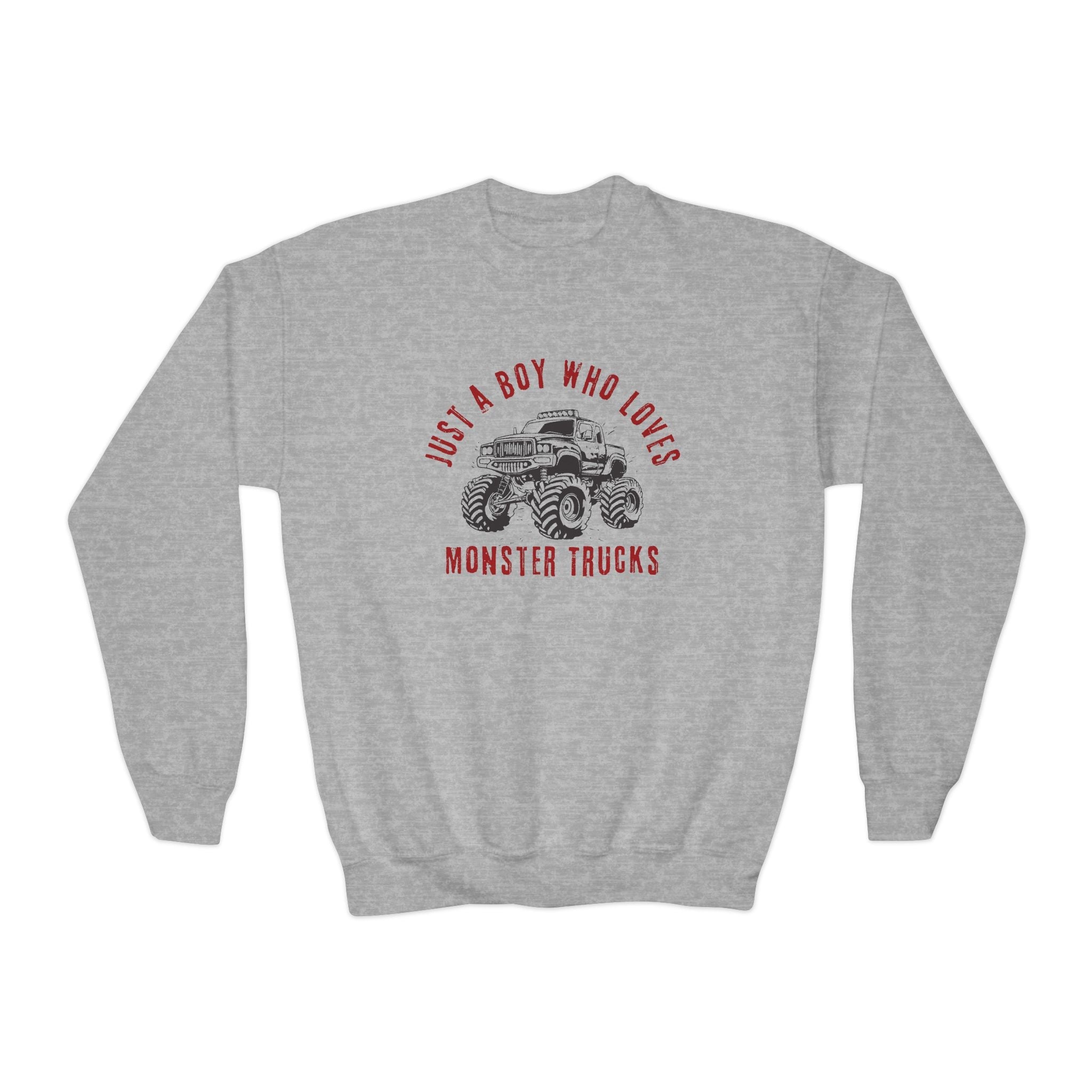 Youth Graphic Sweatshirt - Just A Boy Who Loves Monster Trucks | Kids clothes by atgodanddesigns
