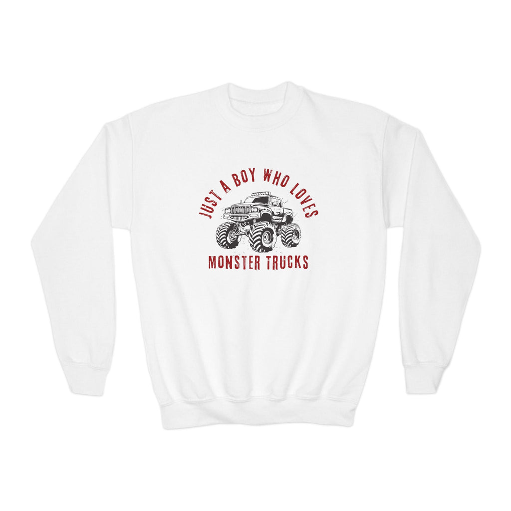 Youth Graphic Sweatshirt - Just A Boy Who Loves Monster Trucks | Kids clothes by atgodanddesigns