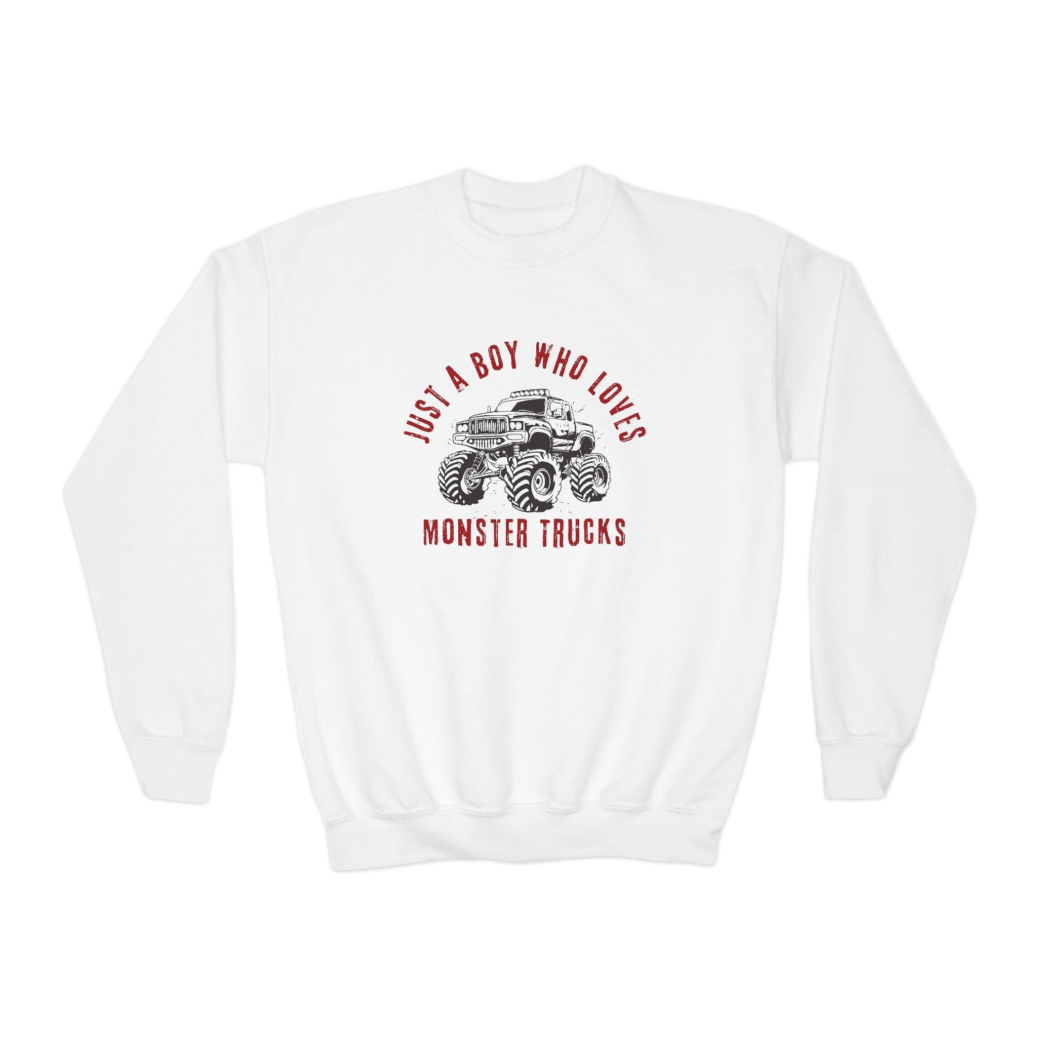 Youth Graphic Sweatshirt - Just A Boy Who Loves Monster Trucks | Kids clothes by atgodanddesigns