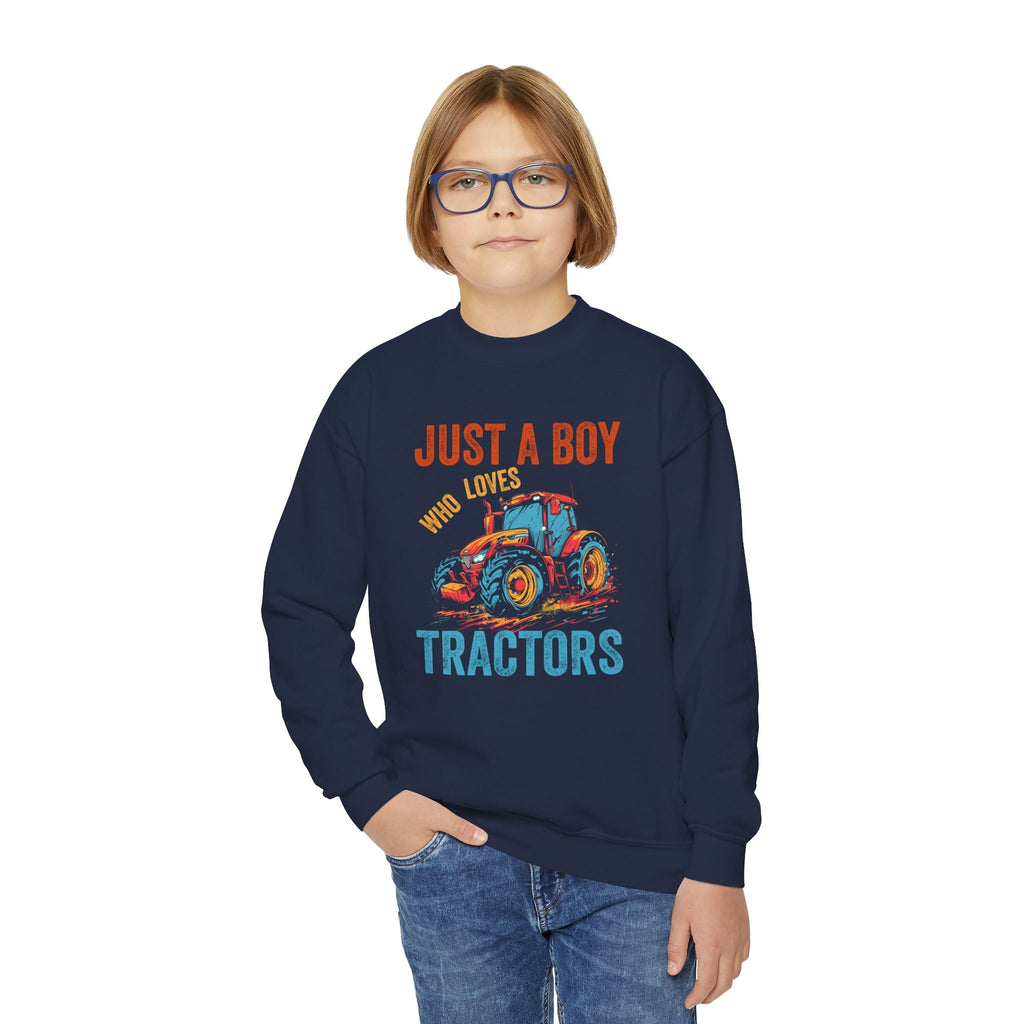 Youth Graphic Sweatshirt - Just A Boy Who Loves Tractors | Kids clothes by atgodanddesigns