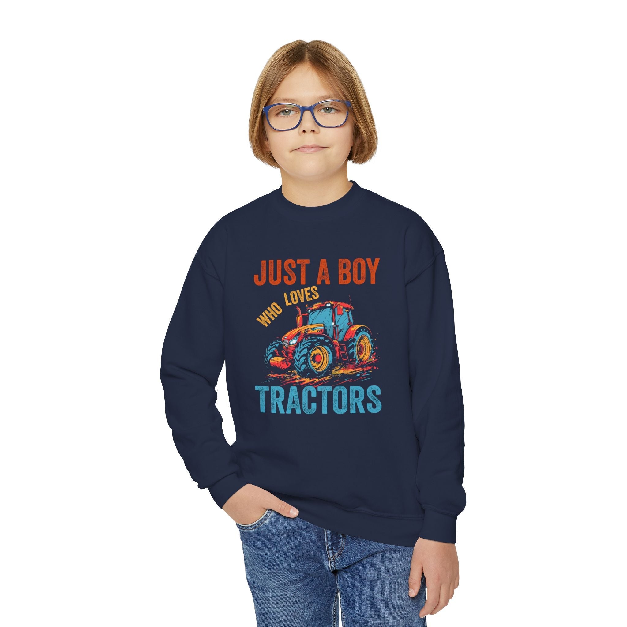 Youth Graphic Sweatshirt - Just A Boy Who Loves Tractors | Kids clothes by atgodanddesigns