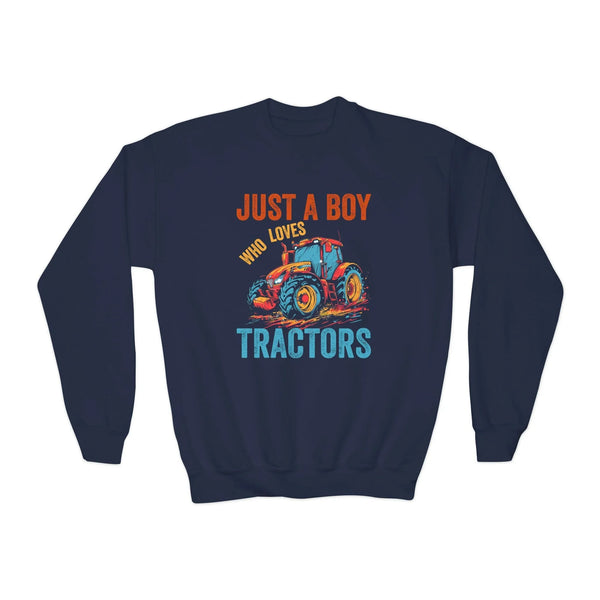Youth Graphic Sweatshirt - Just A Boy Who Loves Tractors | Kids clothes by atgodanddesigns