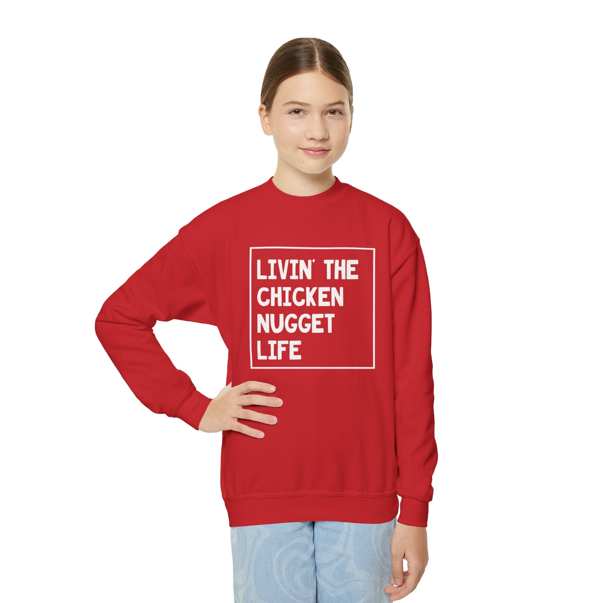 Youth Graphic Sweatshirt - Livin' That Chicken Nugget Life | Kids clothes by atgodanddesigns