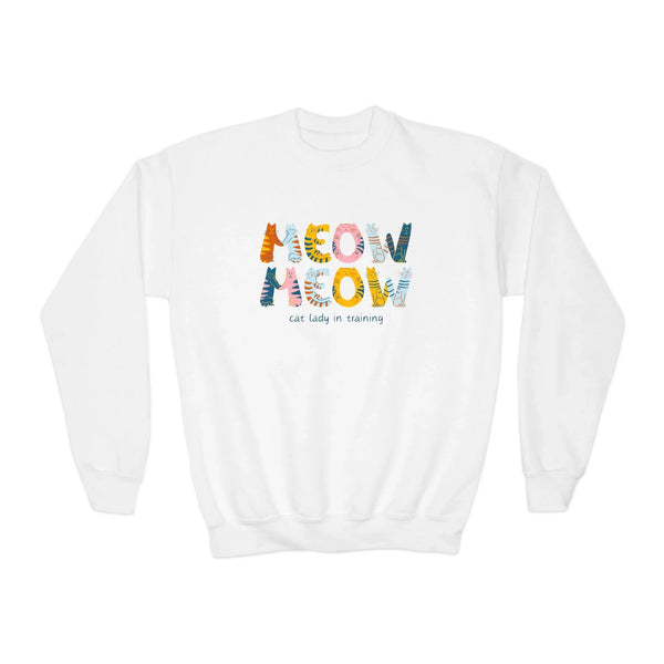 Youth Graphic Sweatshirt - Meow Meow Cat Lady In Training | Kids clothes by atgodanddesigns