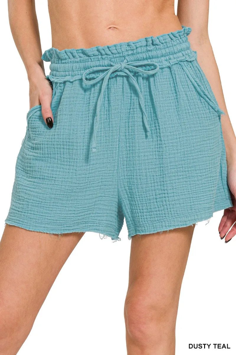 Zenana Double Gauze Drawstring Shorts | by atgodanddesigns