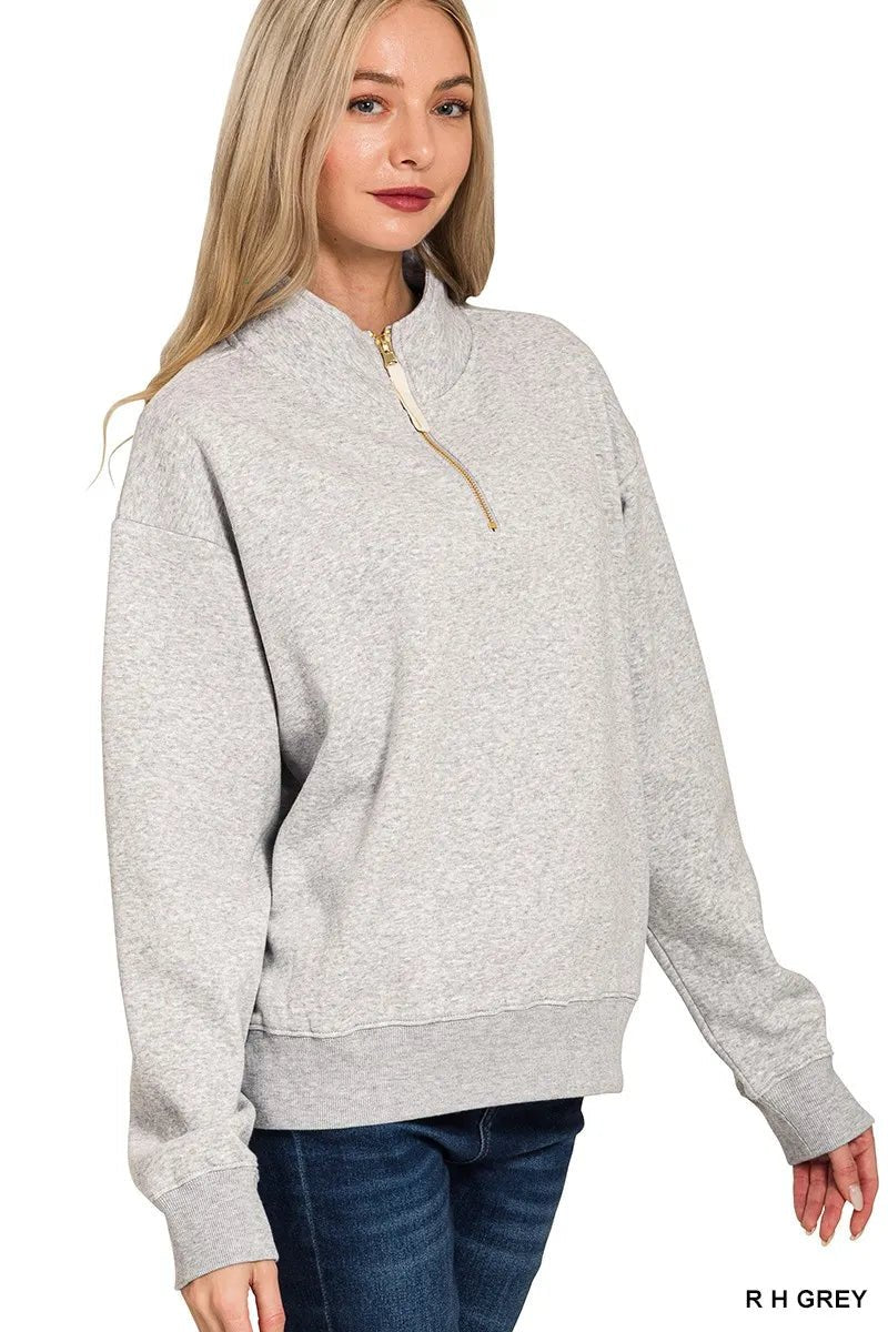 Zenana Fleece Half Zip Sweatshirt | by atgodanddesigns