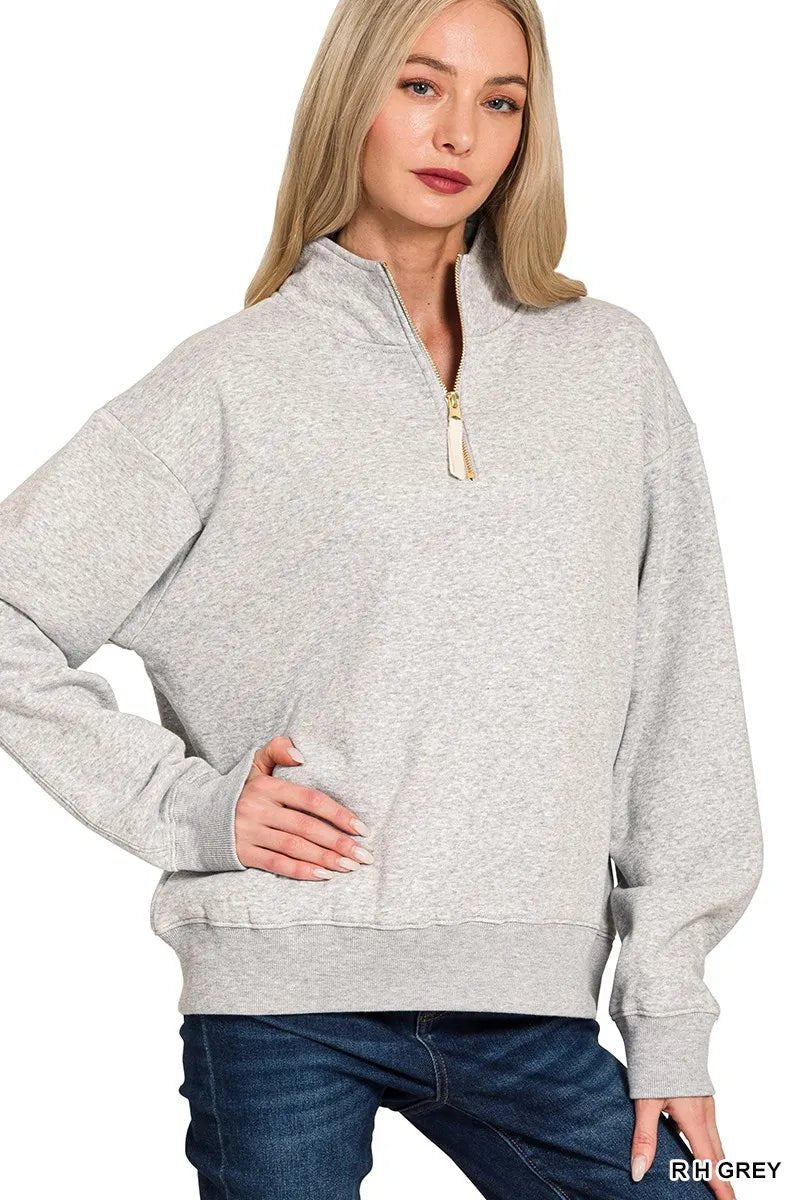 Zenana Fleece Half Zip Sweatshirt | by atgodanddesigns
