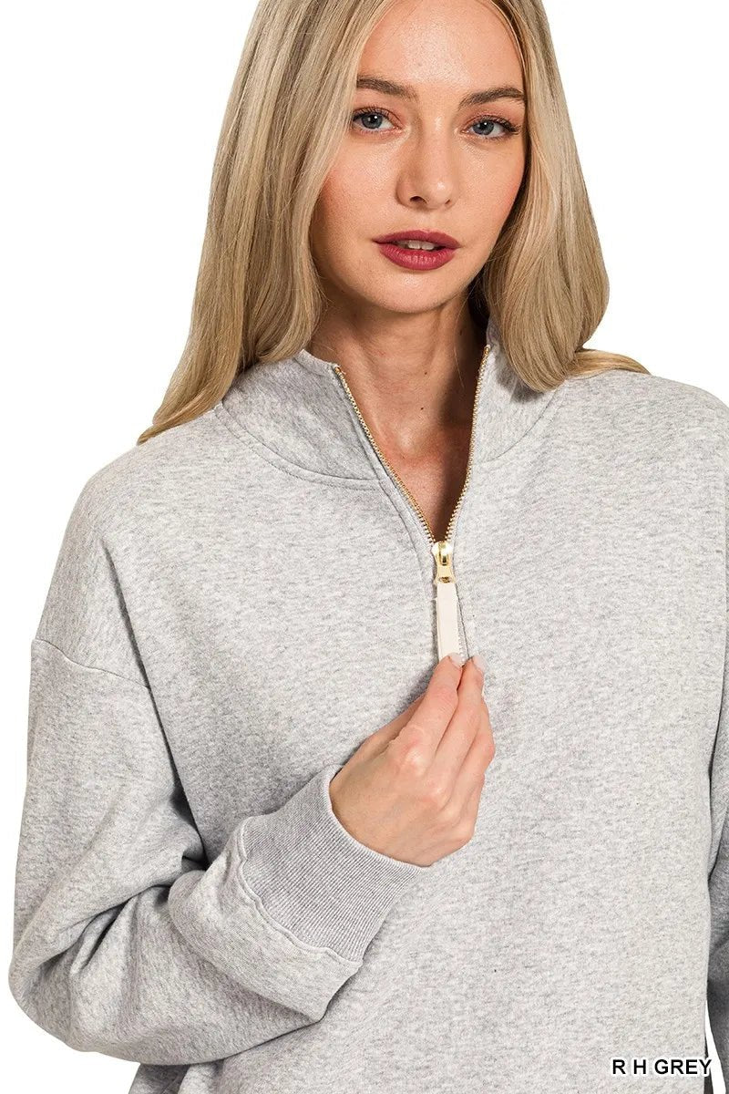 Zenana Fleece Half Zip Sweatshirt | by atgodanddesigns