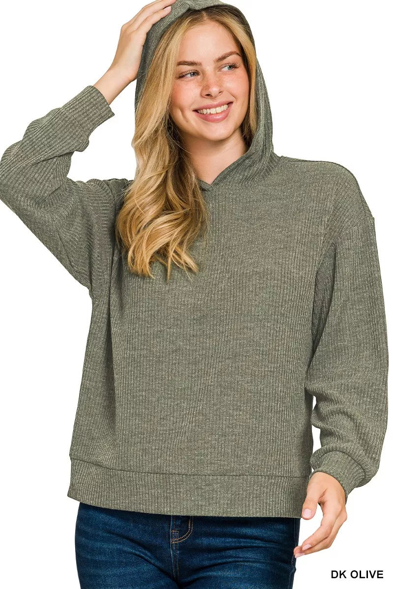 Zenana Ribbed Long Sleeve Hoodie | by atgodanddesigns