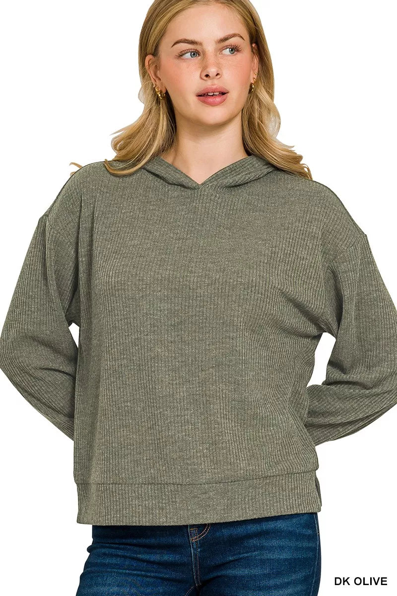 Zenana Ribbed Long Sleeve Hoodie | by atgodanddesigns